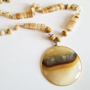 Vintage necklace travertine Mexico bead large oversized earth tones tribal